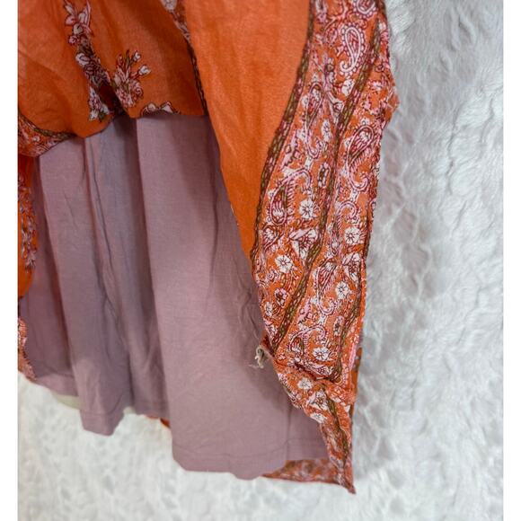 Free People Katie Crochet Mini Dress Red Pink Knit Orange Bandana Skirt Boho XS - Picture 10 of 16